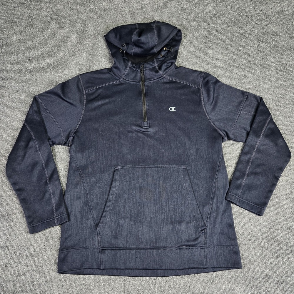 Champion Elite Hoodie Mens M Quarter Zip Pullover Hooded Kangaroo Pocket Navy